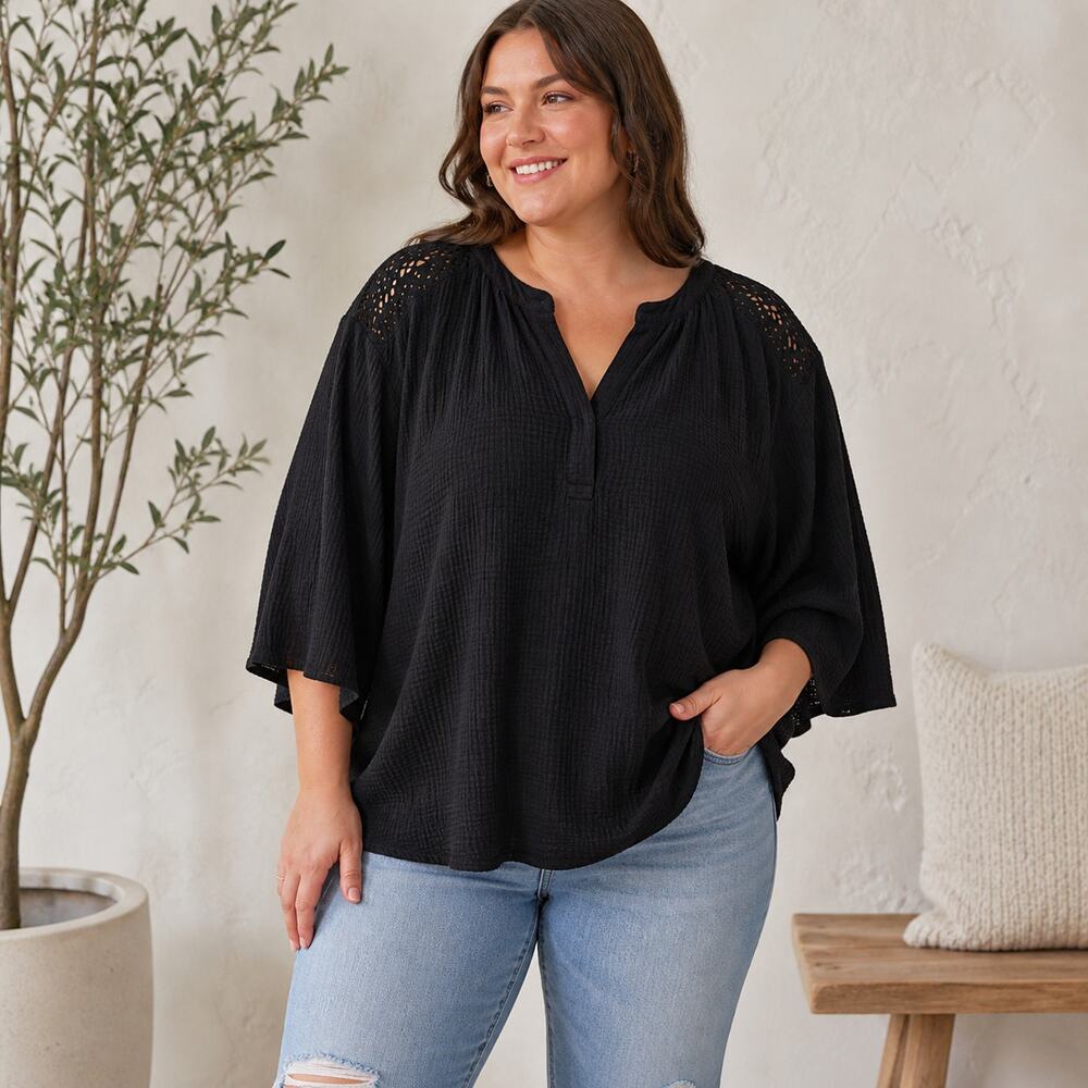 Cynthia Rowley Women's Black Textured Top - Size 3X - Picture 2 of 8